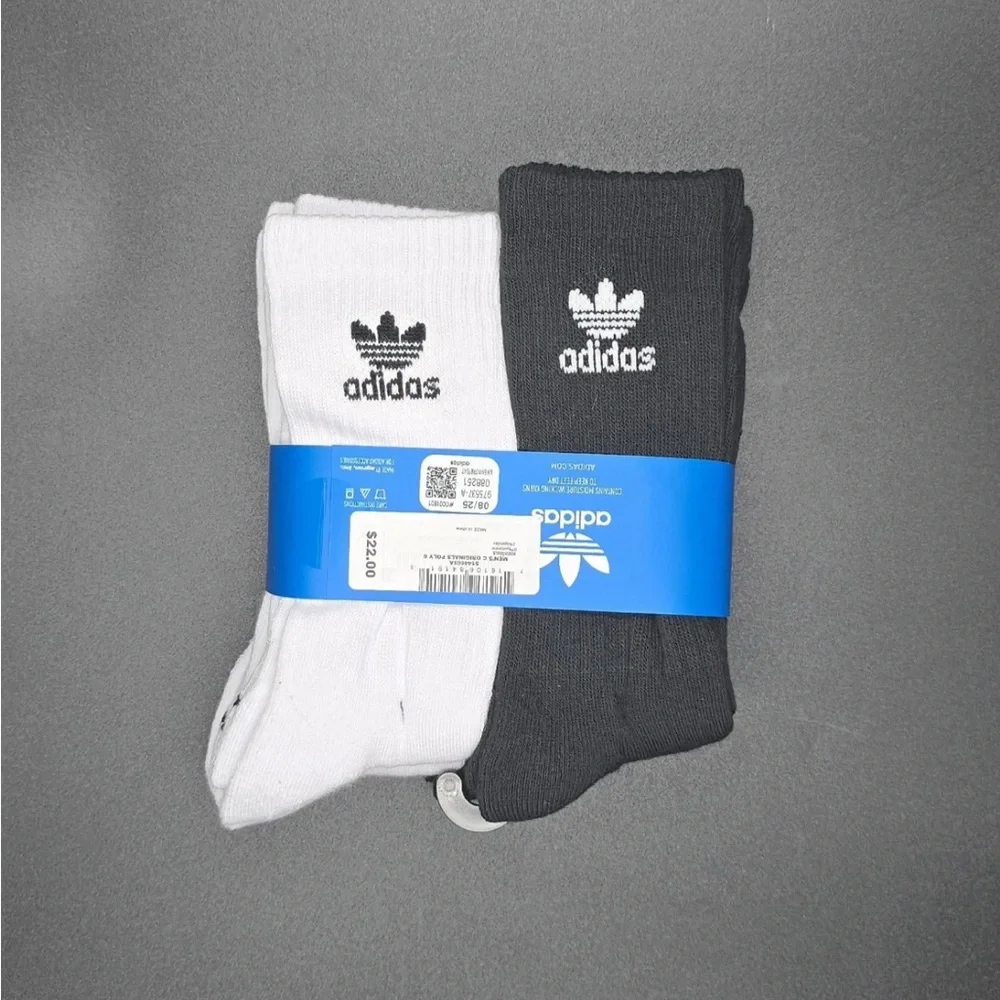 Size M Adidas Originals Trefoil Cushioned Crew Socks 6-Pack White/ Black